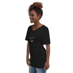 Load image into Gallery viewer, WHITE TEXT Unisex Short Sleeve V-Neck T-Shirt Reading is my Happy Place Bookish Shirt
