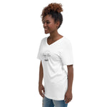 Load image into Gallery viewer, BLACK TEXT Unisex Short Sleeve V-Neck T-Shirt Reading is my Happy Place Bookish Shirt
